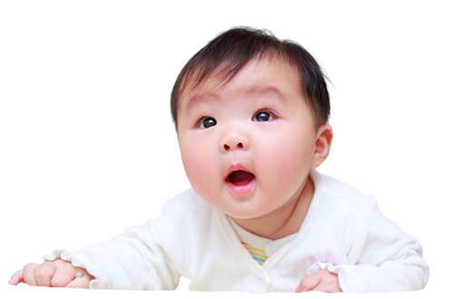 Asian baby in white shirt